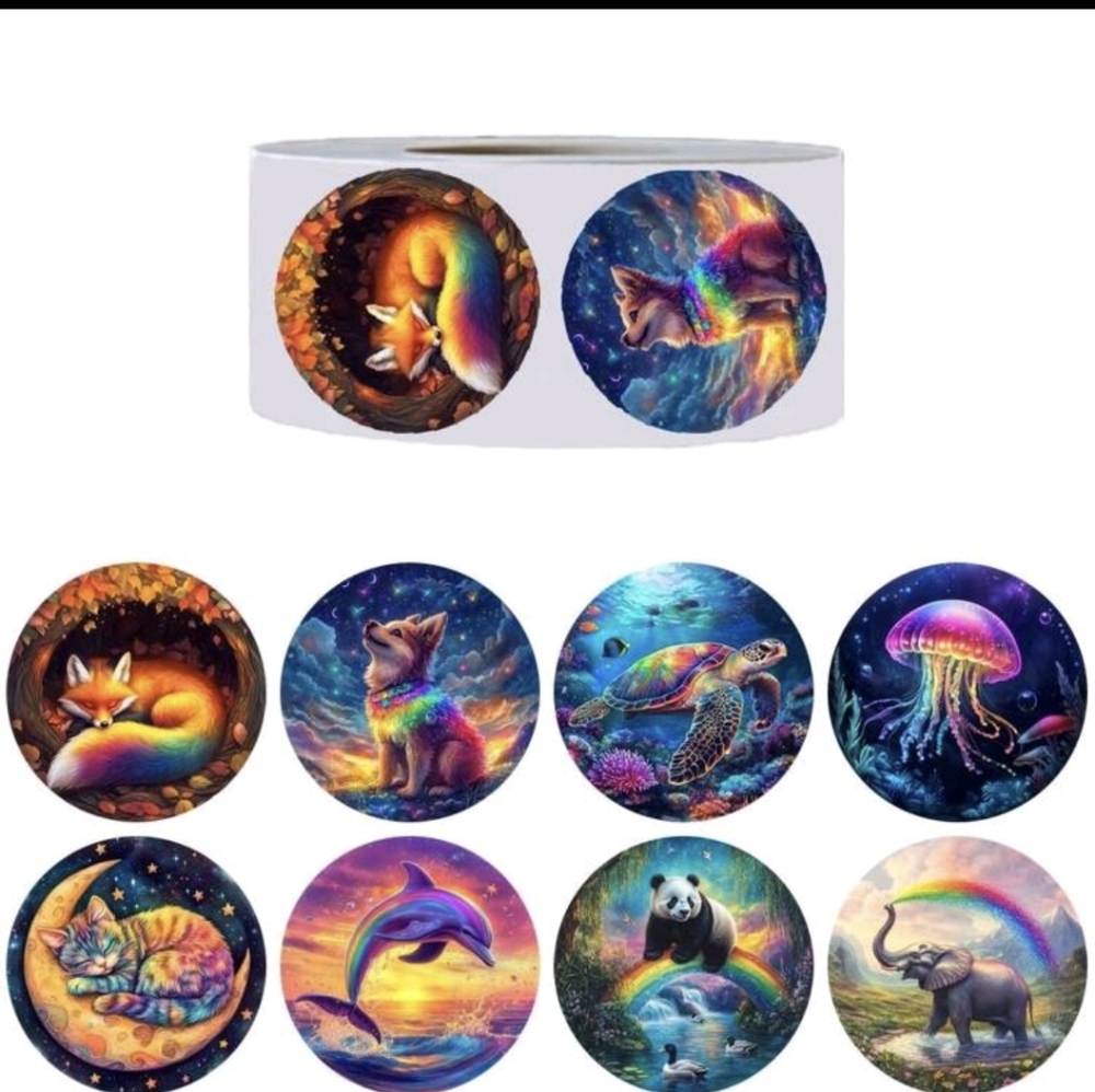 Rainbow Animal Round Craft Stickers - Multicolor